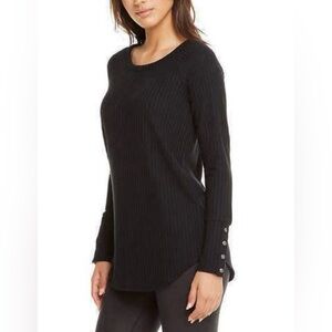NWT Chaser Black Thermal Knit Long Sleeve Oversized Round Neck TShirt Sz M & XL